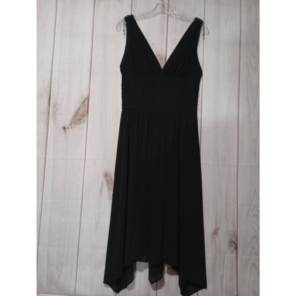 Laundry by Shelli Segal Black V-Neck Smocked‎ Waist Handkerchief Hem Dress 6